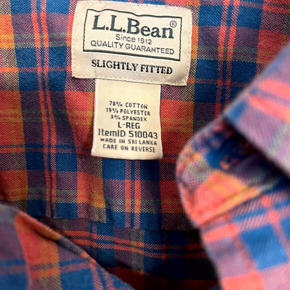 L.L. BEAN Mens Shirt Heavy 100% Cotton Plaid Slightly Fitted Blue Orange Size LG - Picture 6 of 10